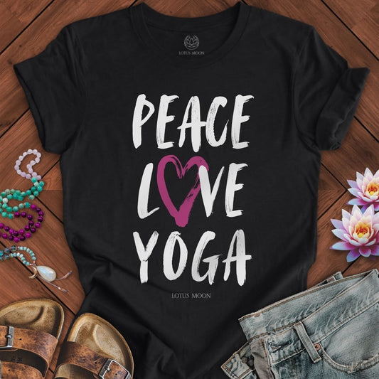 Peace Love Yoga Tee Solid Black Blend