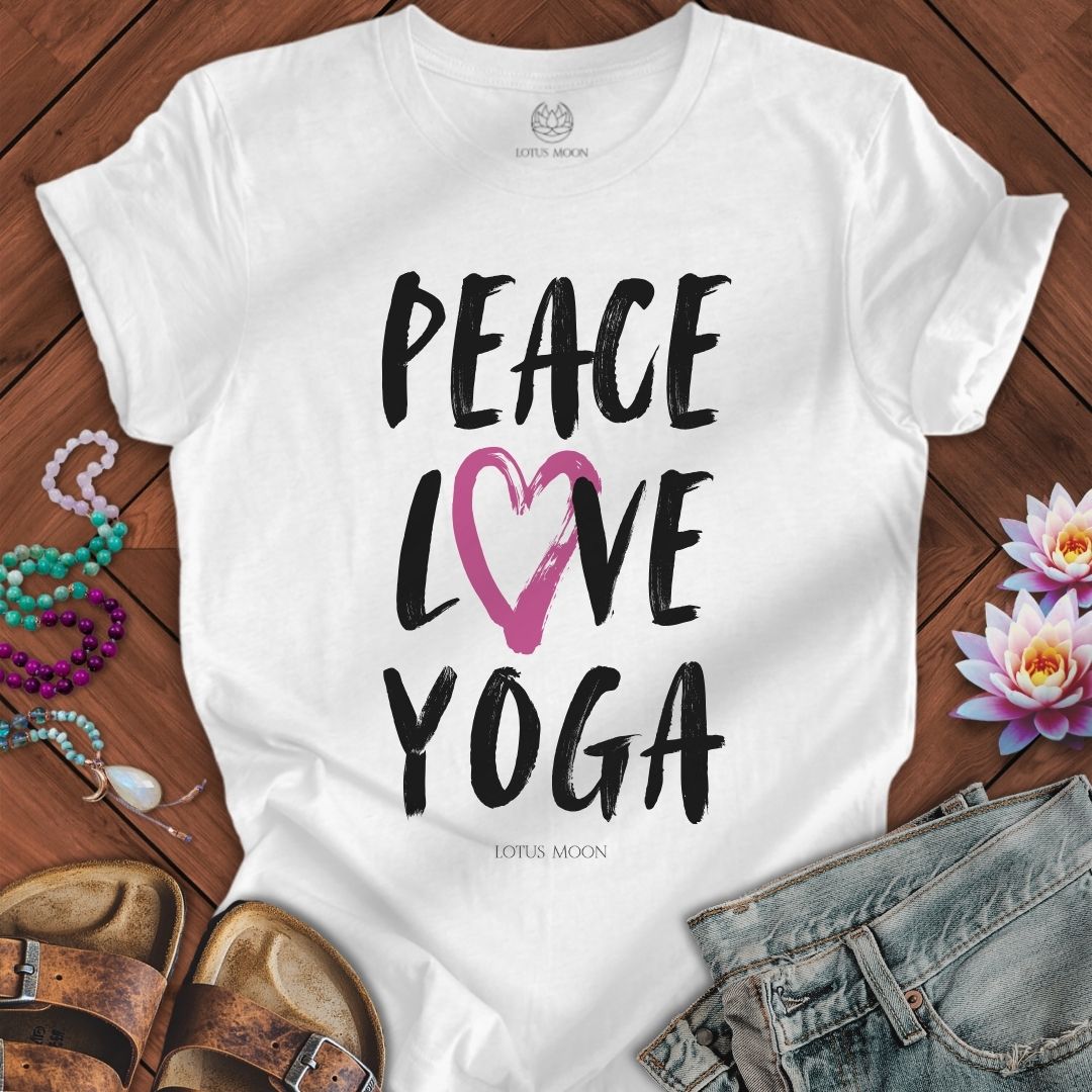 Peace Love Yoga Tee Solid White Blend