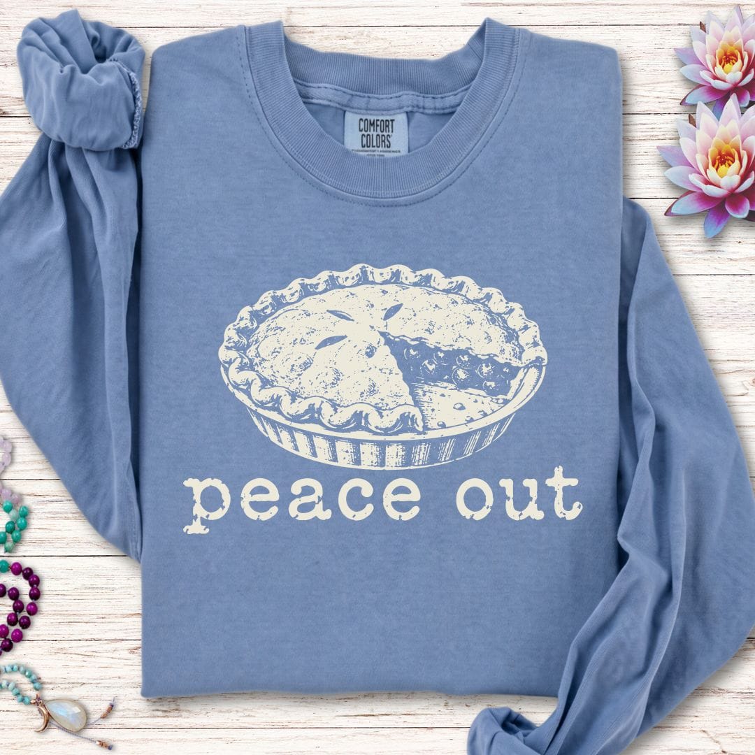 Printify Long-sleeve Peace Out Pie Long Sleeve Tee Blue Jean / S