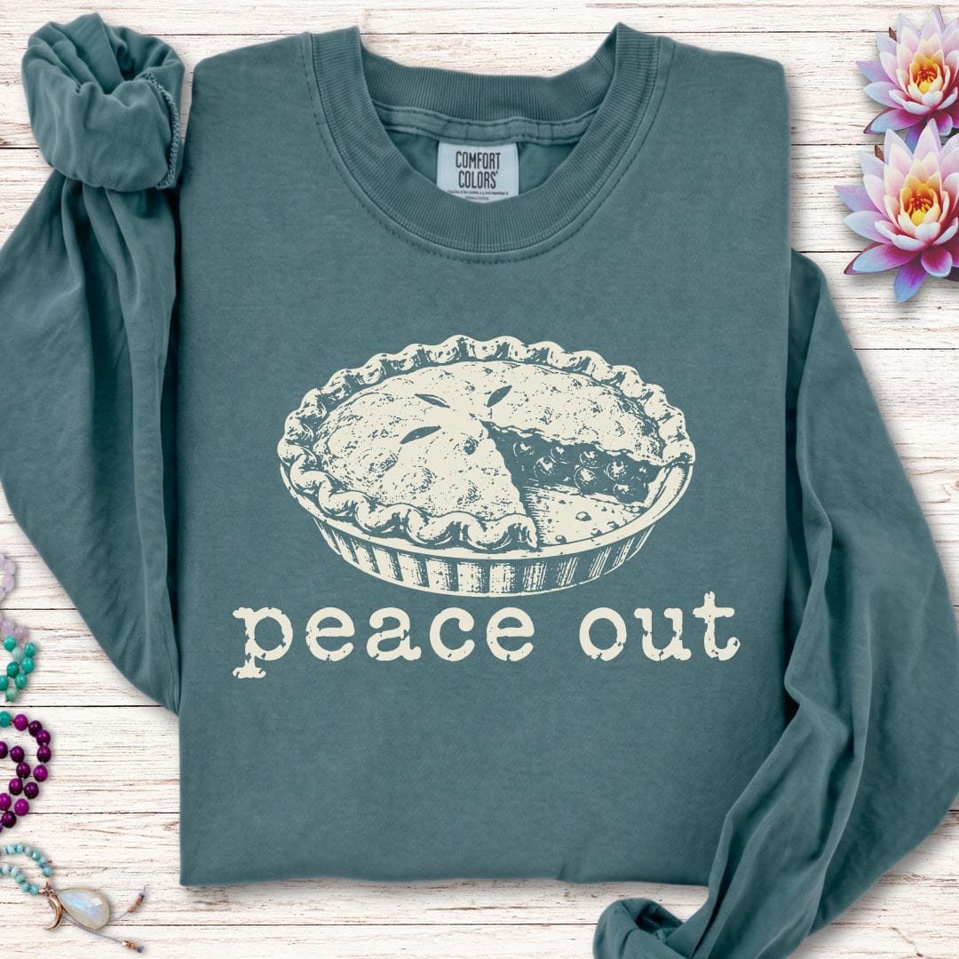 Printify Long-sleeve Peace Out Pie Long Sleeve Tee Blue Spruce / S