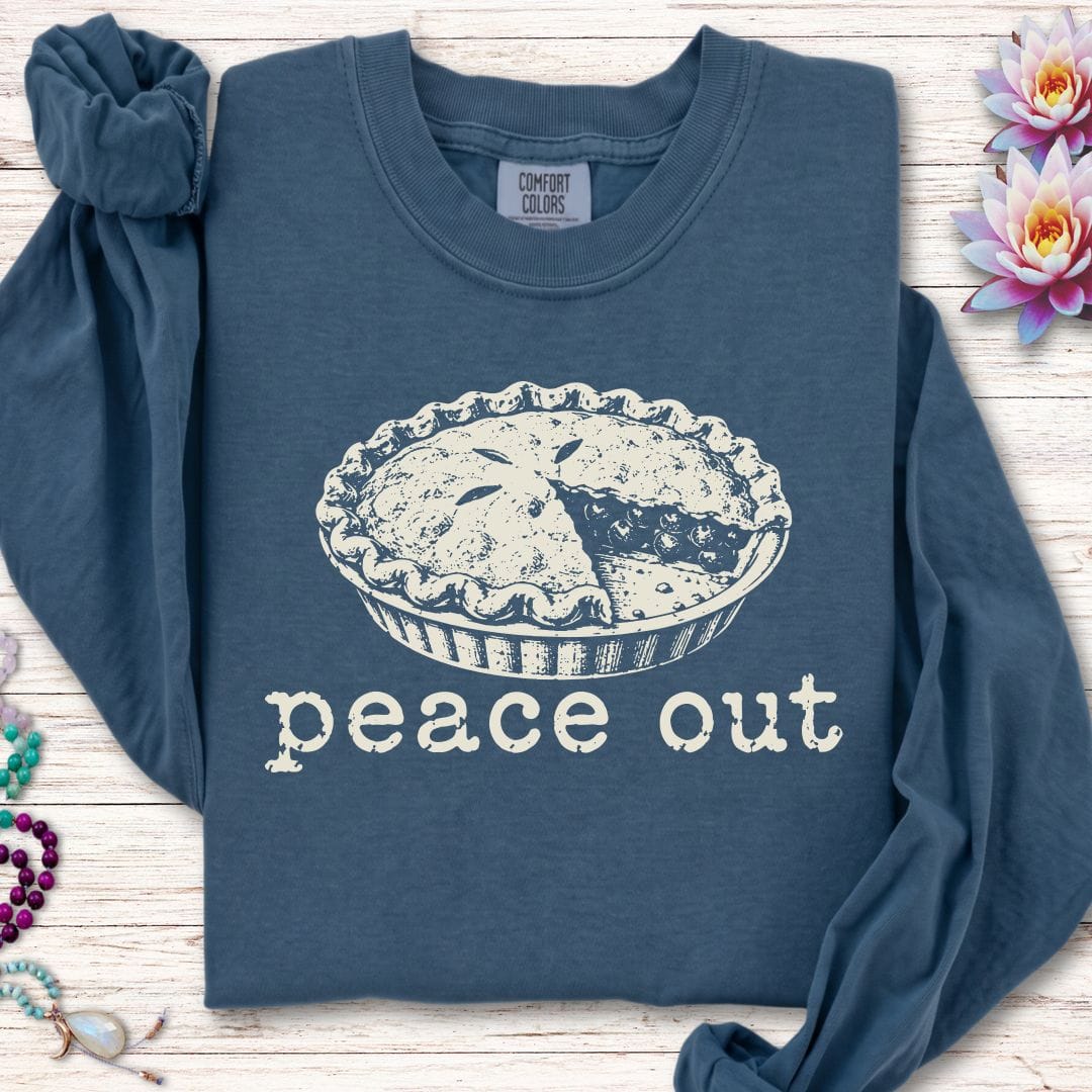 Printify Long-sleeve Peace Out Pie Long Sleeve Tee Midnight / S