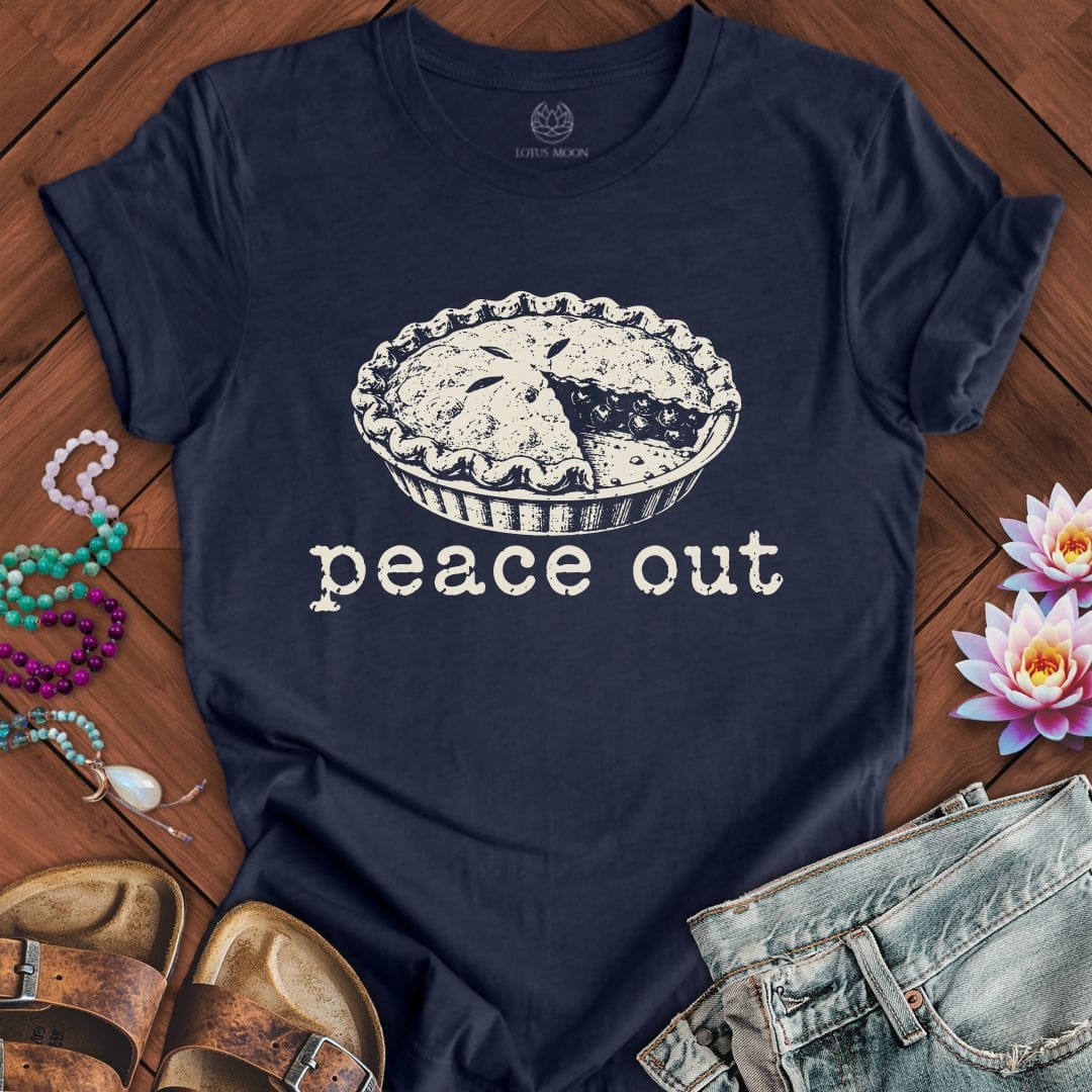 Peace Out Pie Tee Heather Midnight Navy