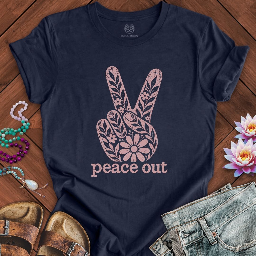 Peace Out Tee Heather Midnight Navy