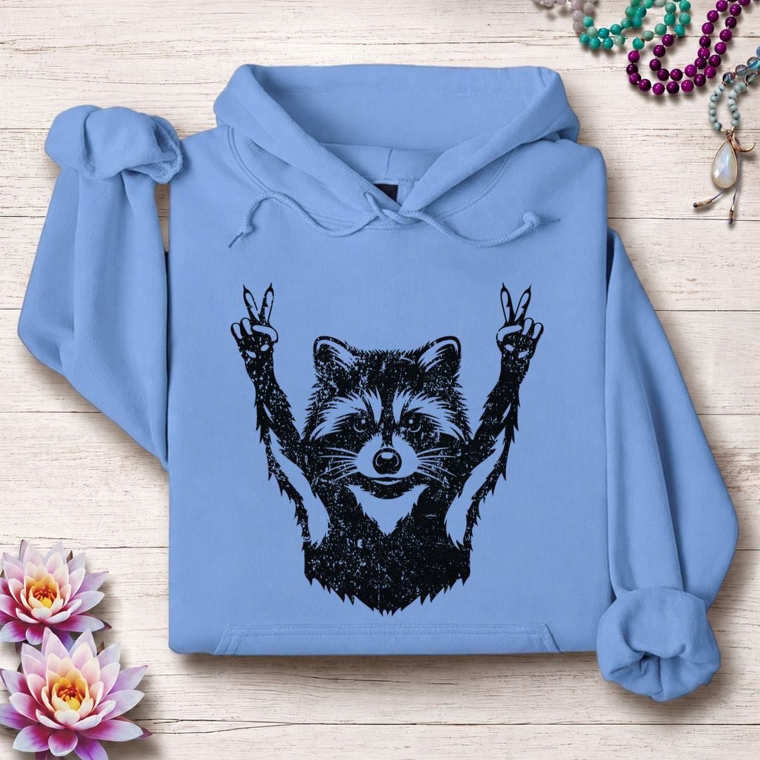 Printify Hoodie Peace Raccoon Hoodie Carolina Blue / S