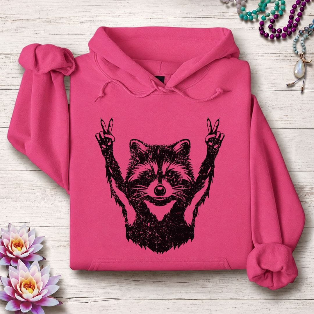 Printify Hoodie Peace Raccoon Hoodie Heliconia / S