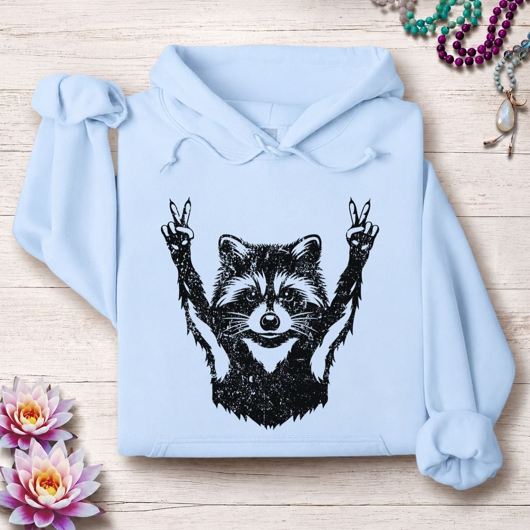 Printify Hoodie Peace Raccoon Hoodie Light Blue / S