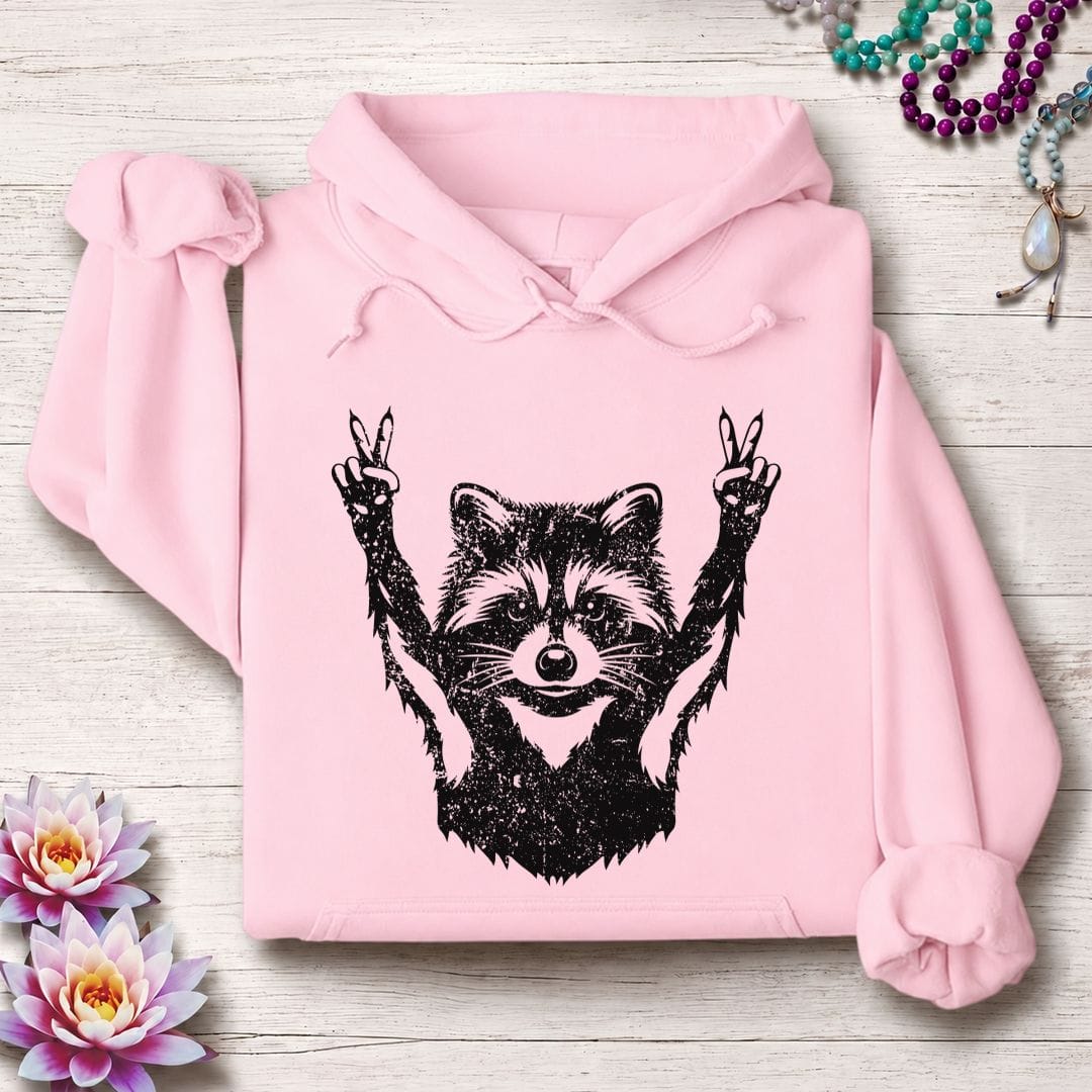 Printify Hoodie Peace Raccoon Hoodie Light Pink / S