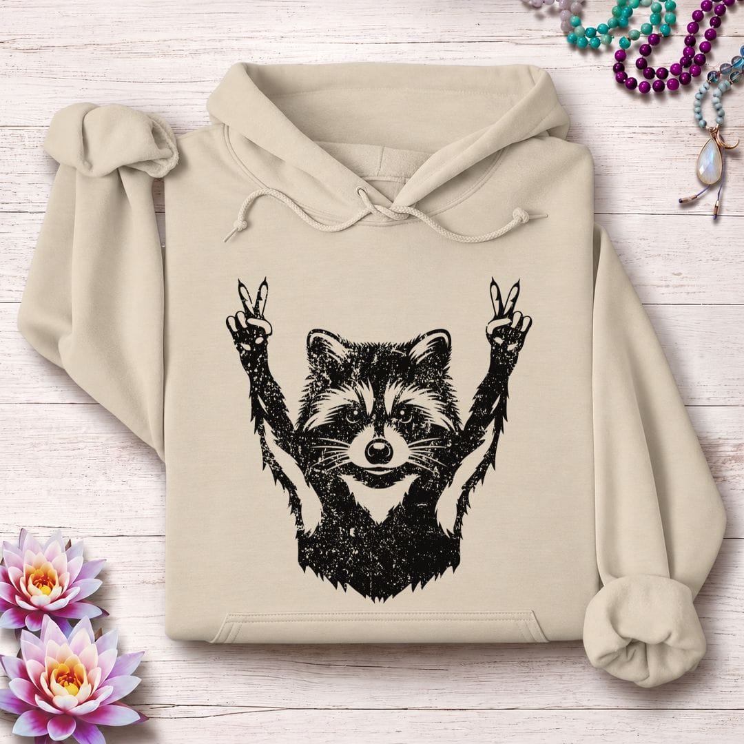 Printify Hoodie Peace Raccoon Hoodie Sand / S