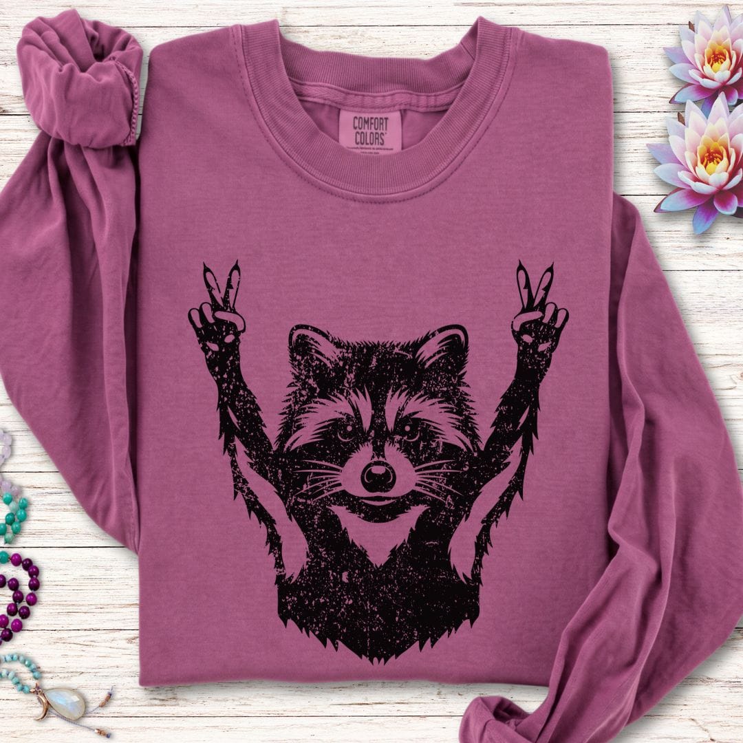 Printify Long-sleeve Peace Raccoon Long Sleeve Tee Berry / S