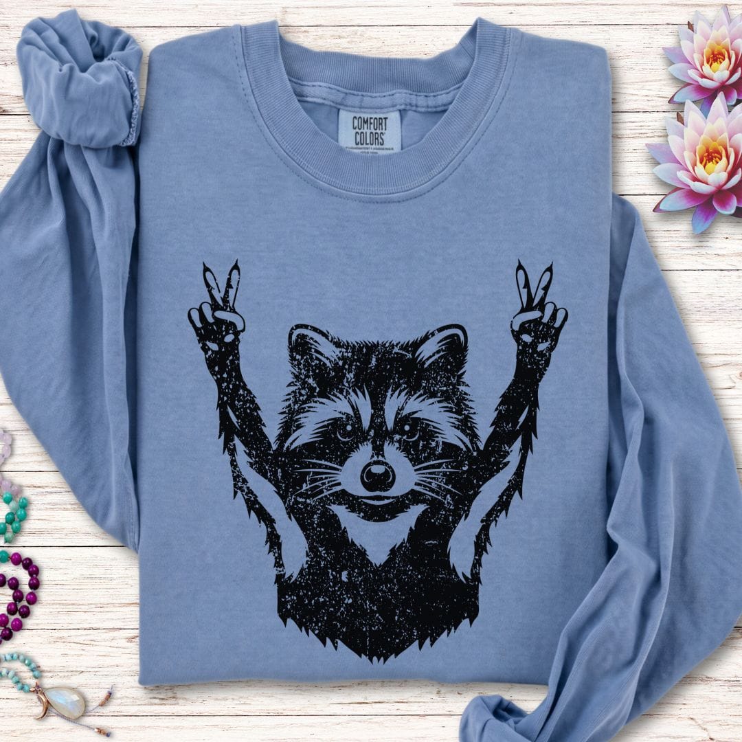 Printify Long-sleeve Peace Raccoon Long Sleeve Tee Blue Jean / S