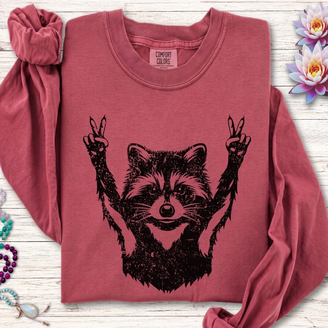 Printify Long-sleeve Peace Raccoon Long Sleeve Tee Crimson / S
