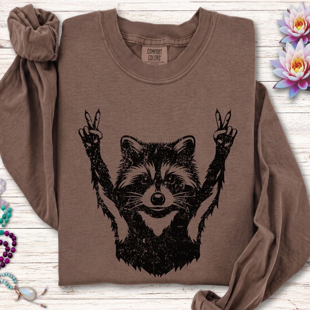 Printify Long-sleeve Peace Raccoon Long Sleeve Tee Espresso / S