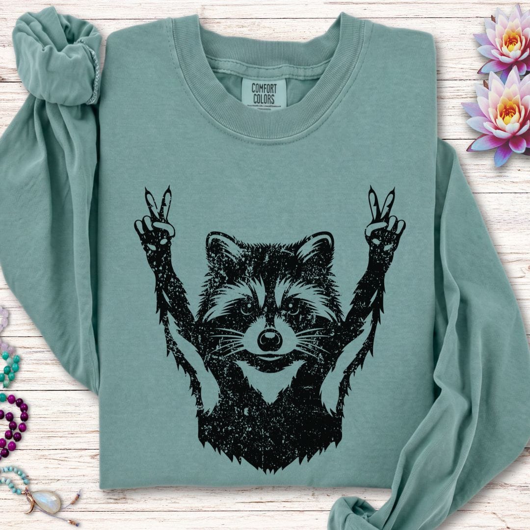 Printify Long-sleeve Peace Raccoon Long Sleeve Tee Light Green / S