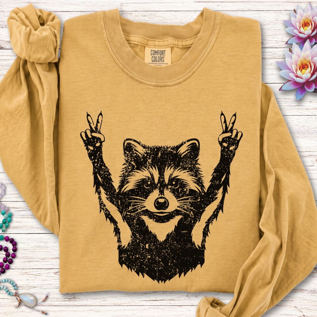 Printify Long-sleeve Peace Raccoon Long Sleeve Tee Mustard / S