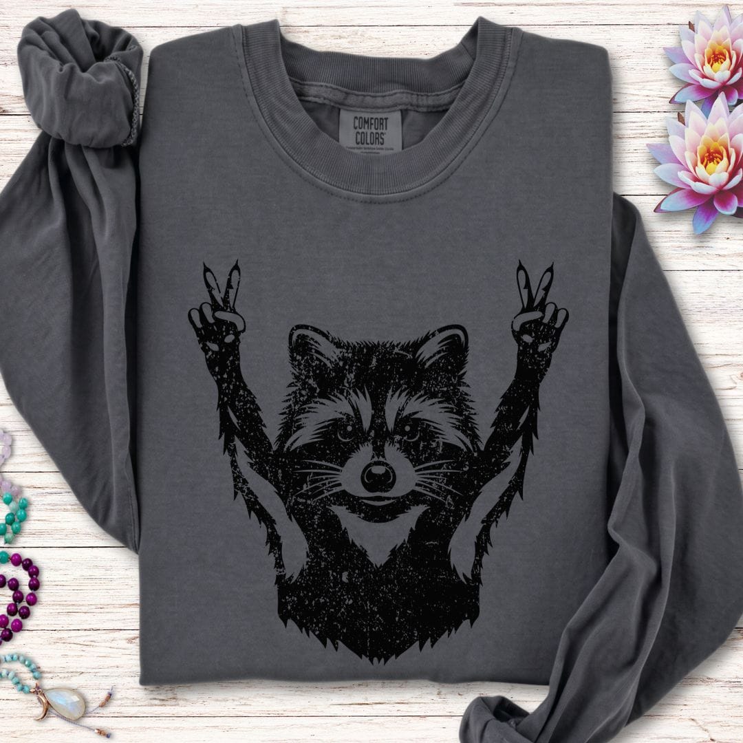 Printify Long-sleeve Peace Raccoon Long Sleeve Tee Pepper / S
