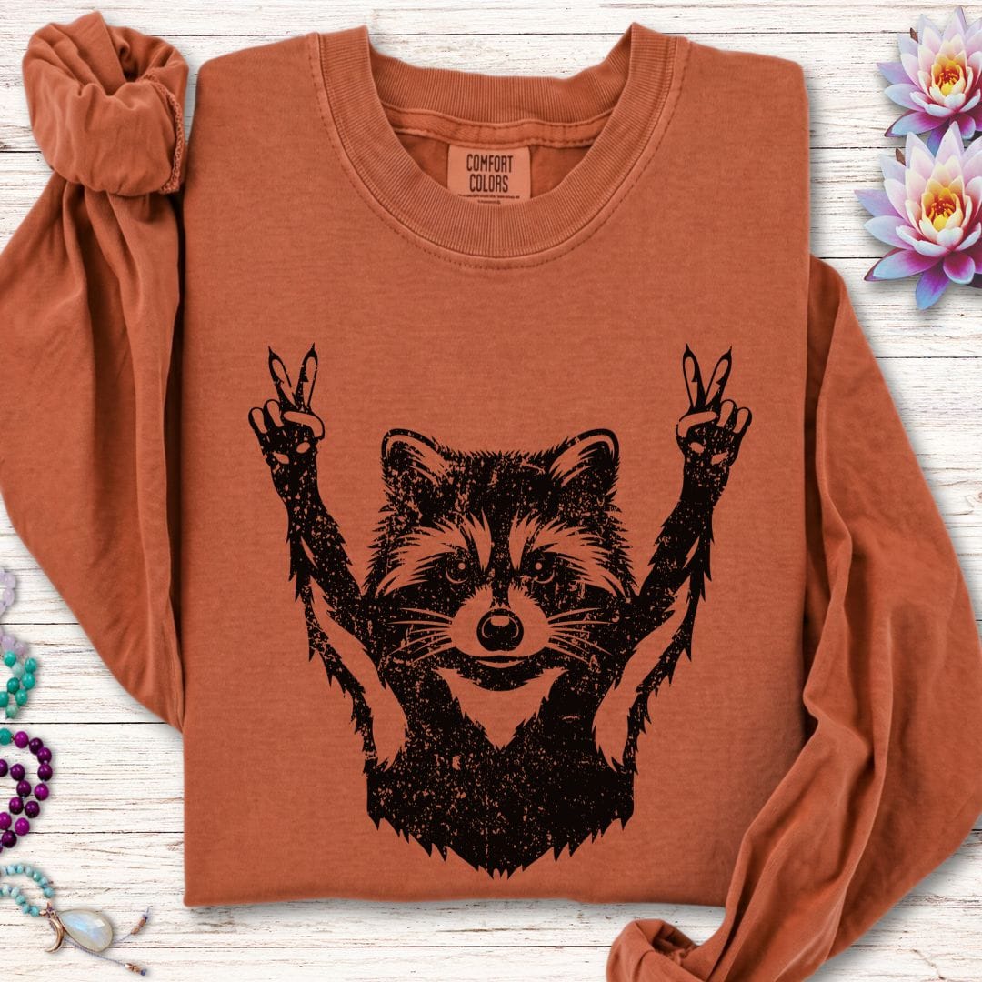 Printify Long-sleeve Peace Raccoon Long Sleeve Tee Yam / S