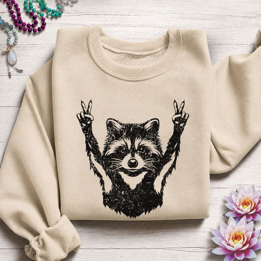 Peace Raccoon Sweatshirt Sand