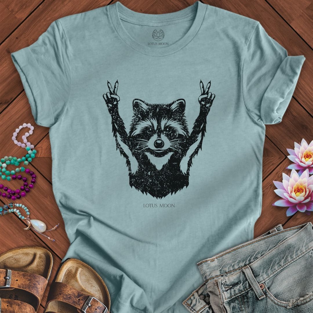 Peace Raccoon Tee Heather Blue Lagoon