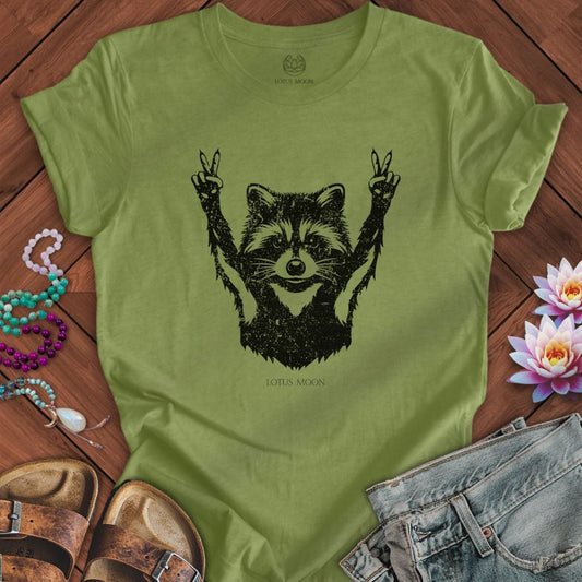 Peace Raccoon Tee Heather Green