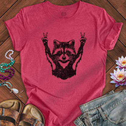 Peace Raccoon Tee Heather Raspberry