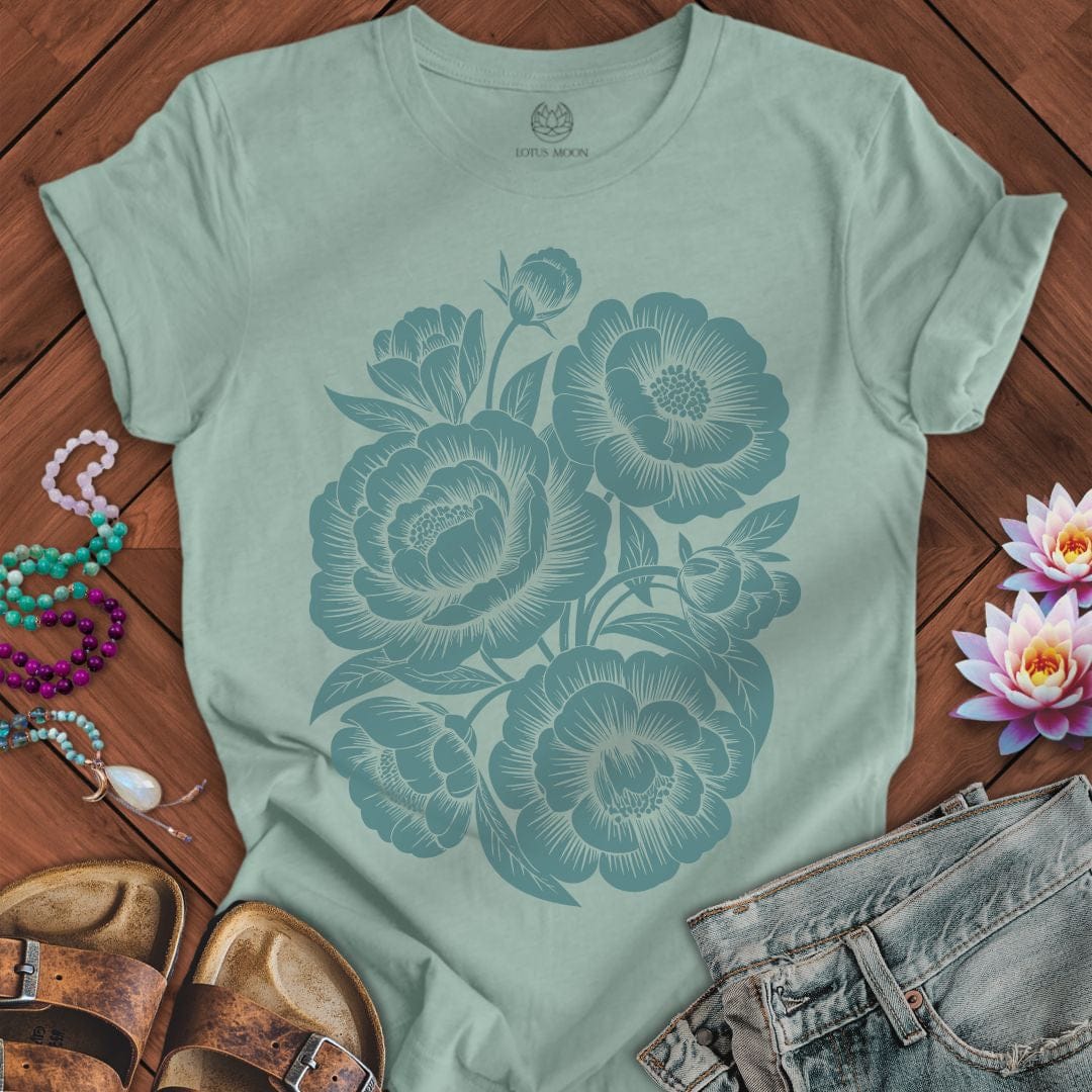 Peonies Tee Dusty Blue