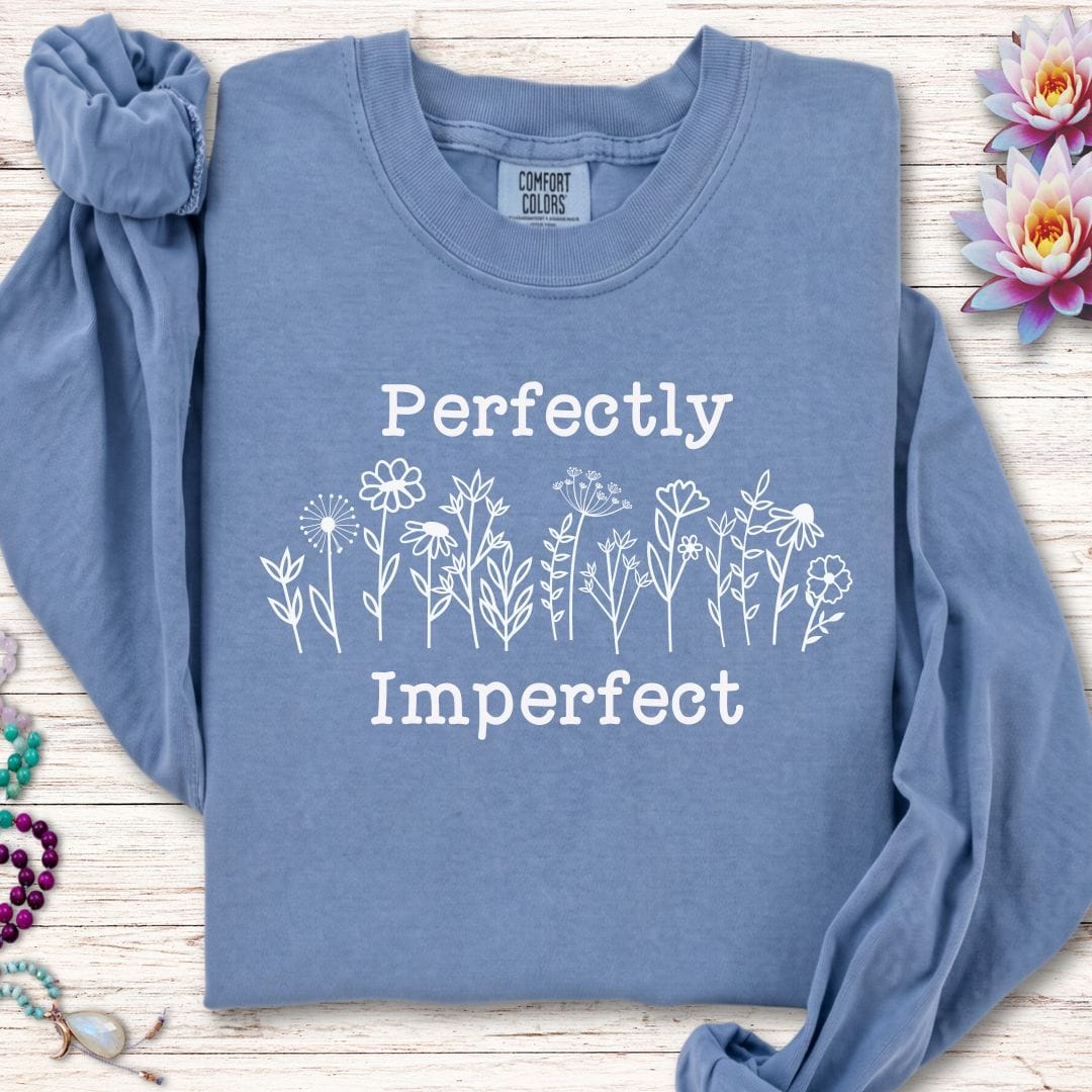 Printify Long-sleeve Perfectly Imperfect Long Sleeve Tee Blue Jean / S