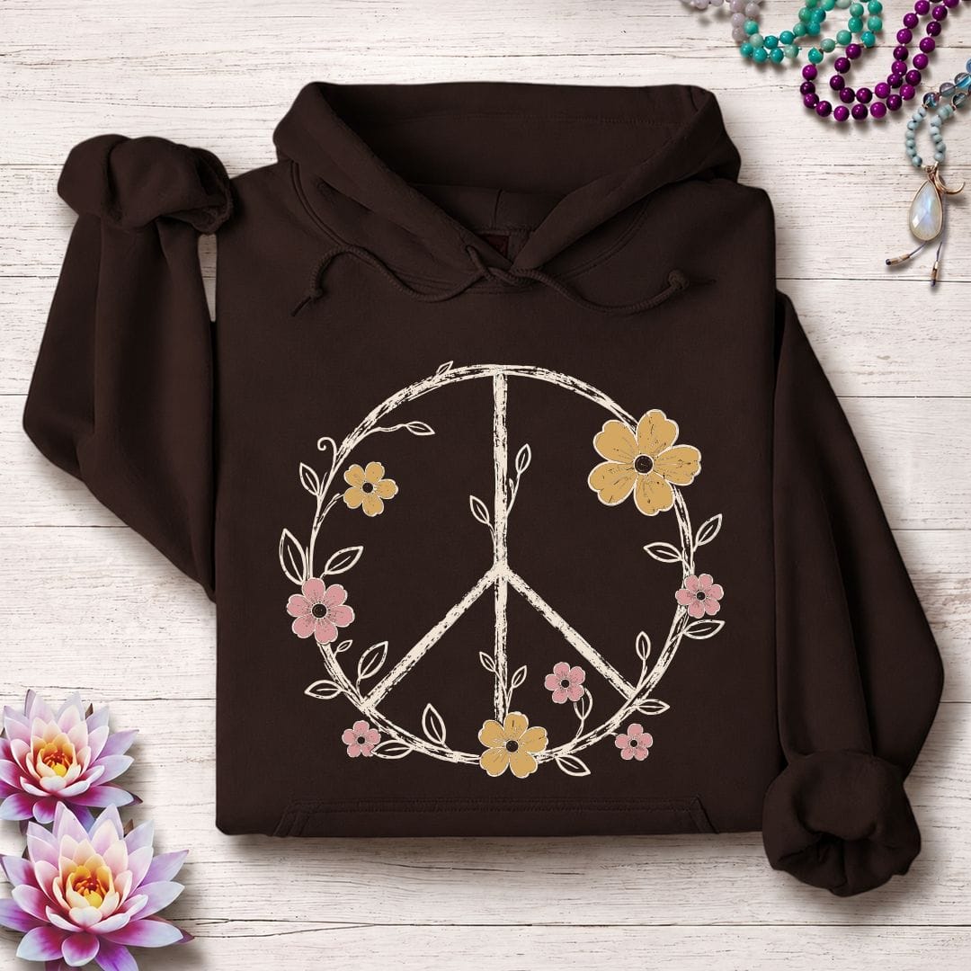 Printify Hoodie Petals Of Peace Hoodie Dark Chocolate / S