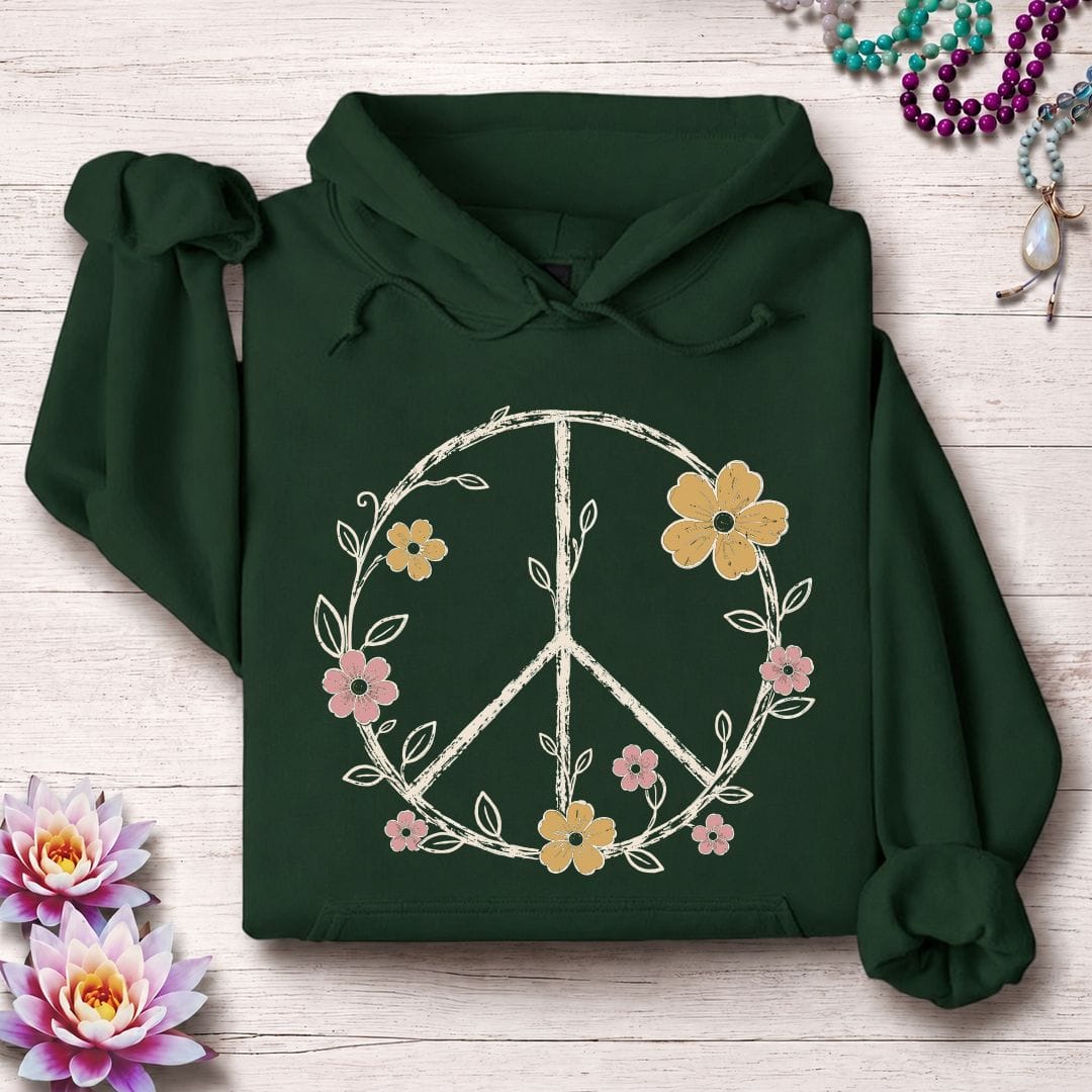 Printify Hoodie Petals Of Peace Hoodie Forest Green / S