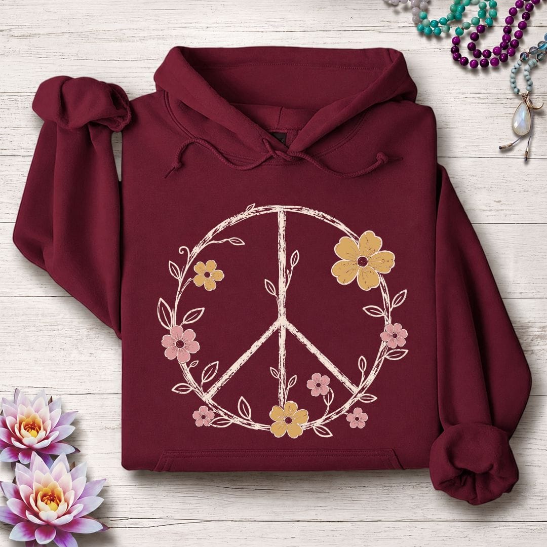 Printify Hoodie Petals Of Peace Hoodie Maroon / S