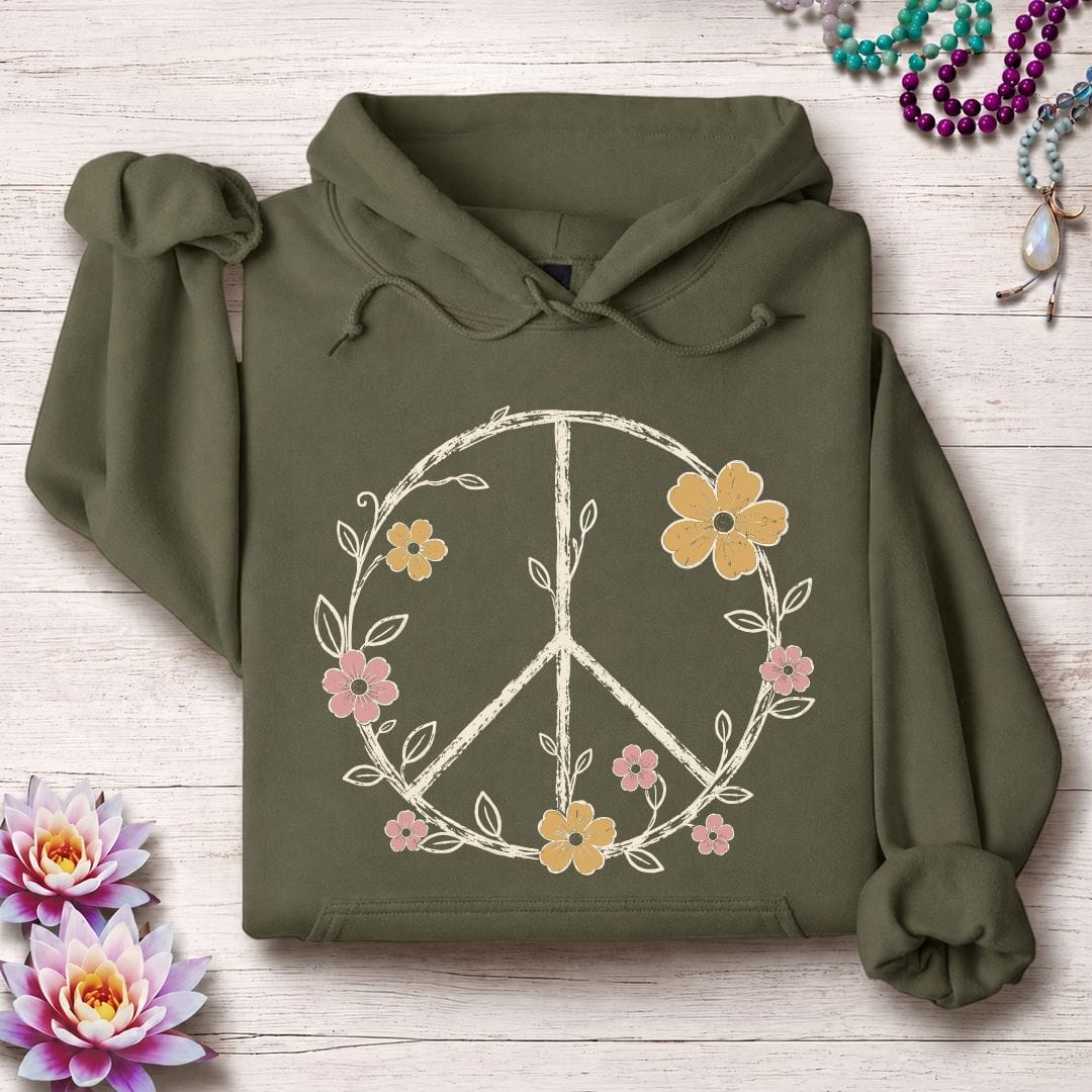 Printify Hoodie Petals Of Peace Hoodie Military Green / S
