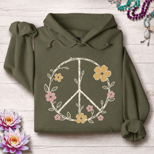 Petals Of Peace Hoodie Military Green
