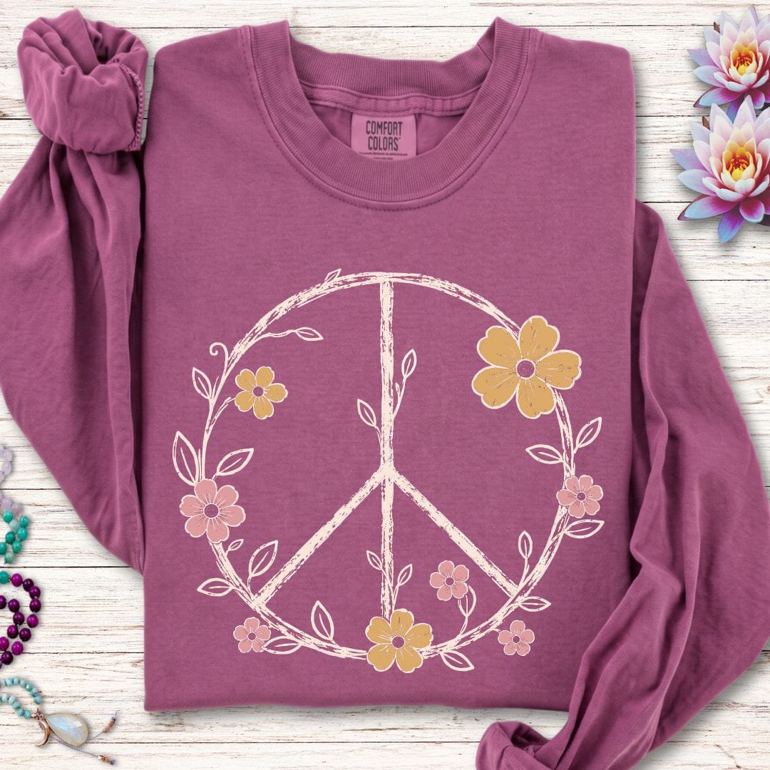Printify Long-sleeve Petals Of Peace Long Sleeve Tee Berry / S