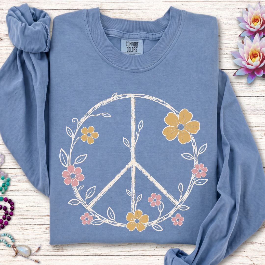 Printify Long-sleeve Petals Of Peace Long Sleeve Tee Blue Jean / S