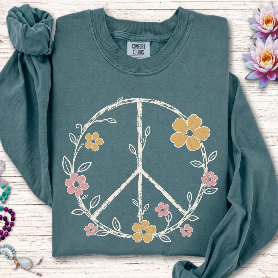 Printify Long-sleeve Petals Of Peace Long Sleeve Tee Blue Spruce / S