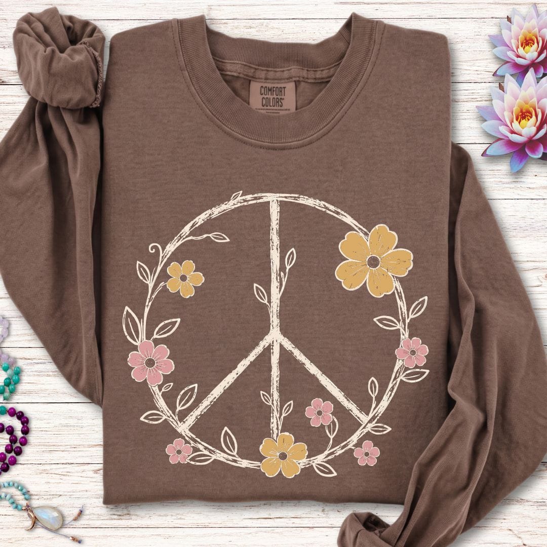 Printify Long-sleeve Petals Of Peace Long Sleeve Tee Espresso / S