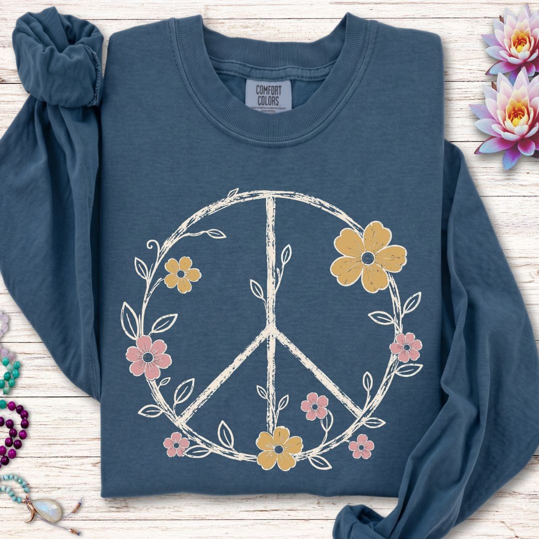 Printify Long-sleeve Petals Of Peace Long Sleeve Tee Midnight / S
