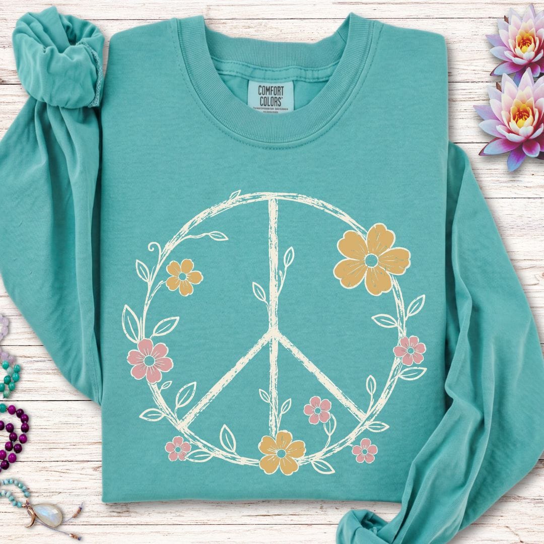 Printify Long-sleeve Petals Of Peace Long Sleeve Tee Seafoam / S