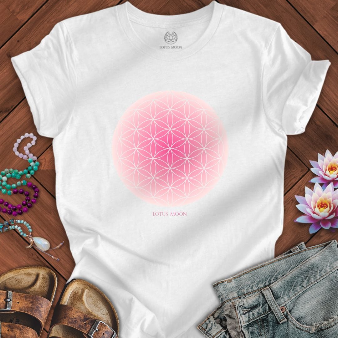 Pink Flower of Life Tee Solid White Blend