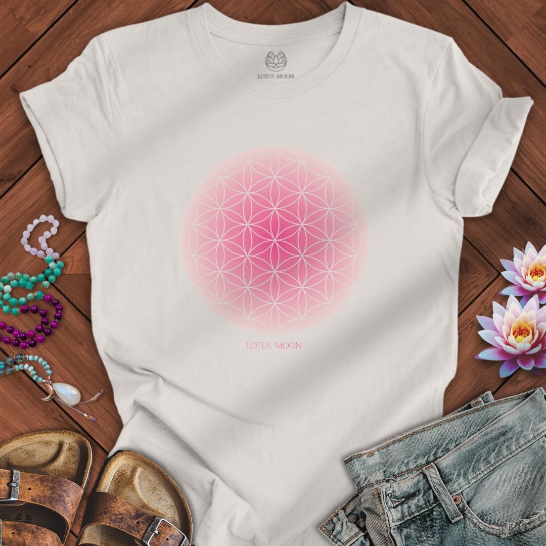 Pink Flower of Life Tee Vintage White