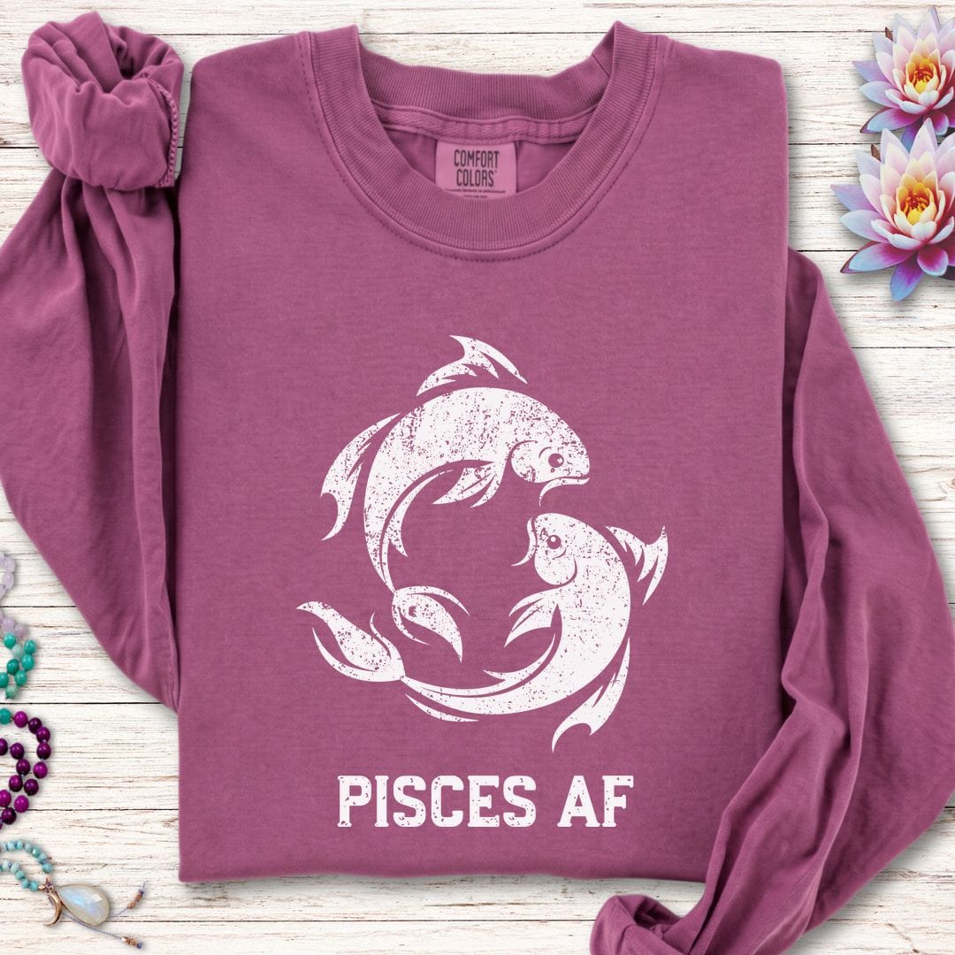 Pisces AF Long Sleeve Tee Berry