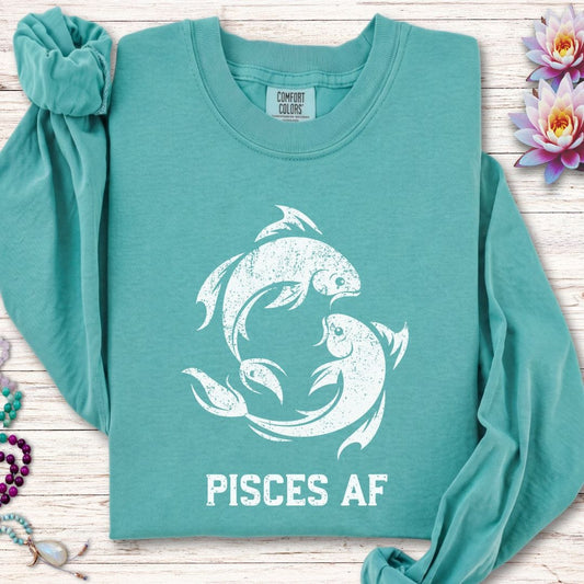 Pisces AF Long Sleeve Tee Seafoam