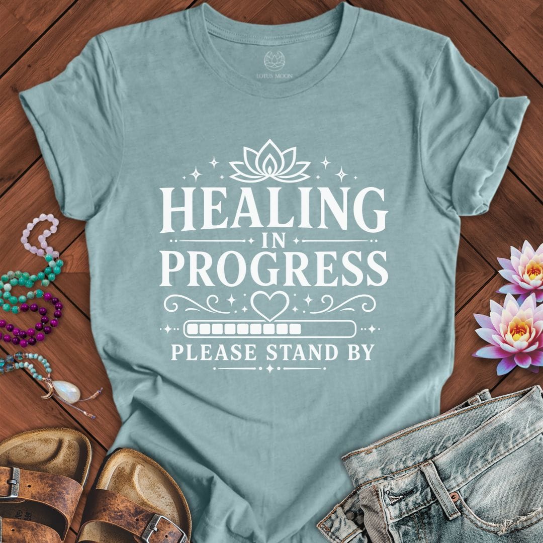 Please Stand By Tee Heather Blue Lagoon