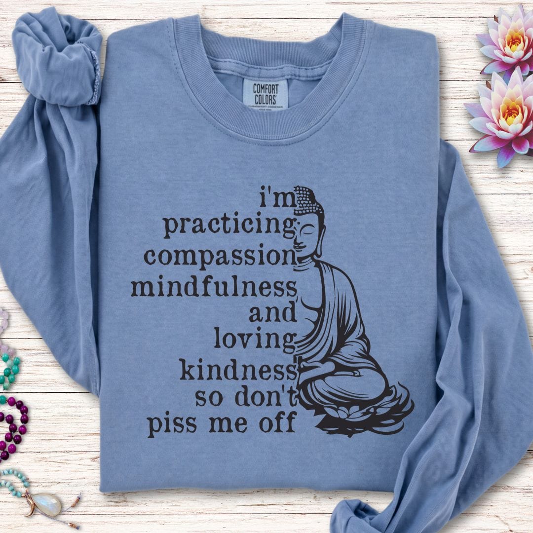 Printify Long-sleeve Practicing Compassion Long Sleeve Tee Blue Jean / S
