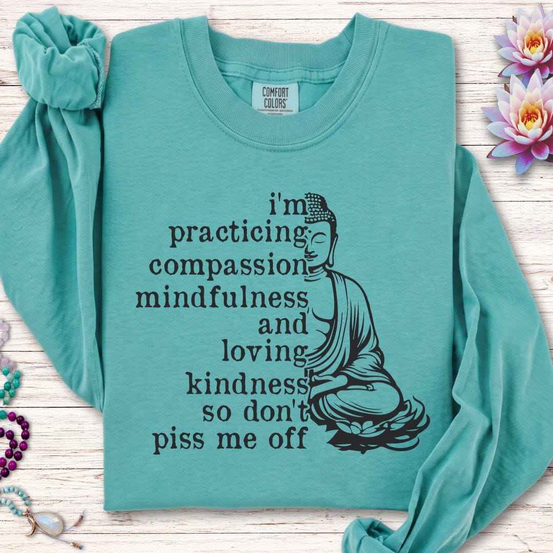 Printify Long-sleeve Practicing Compassion Long Sleeve Tee Seafoam / S