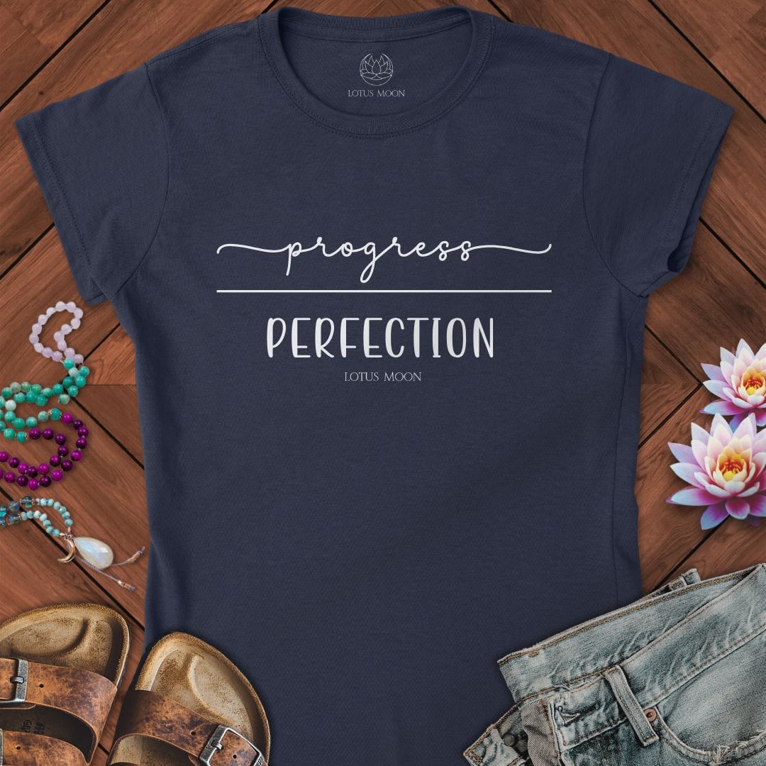 Progress Over Perfection Fitted Tee Navy