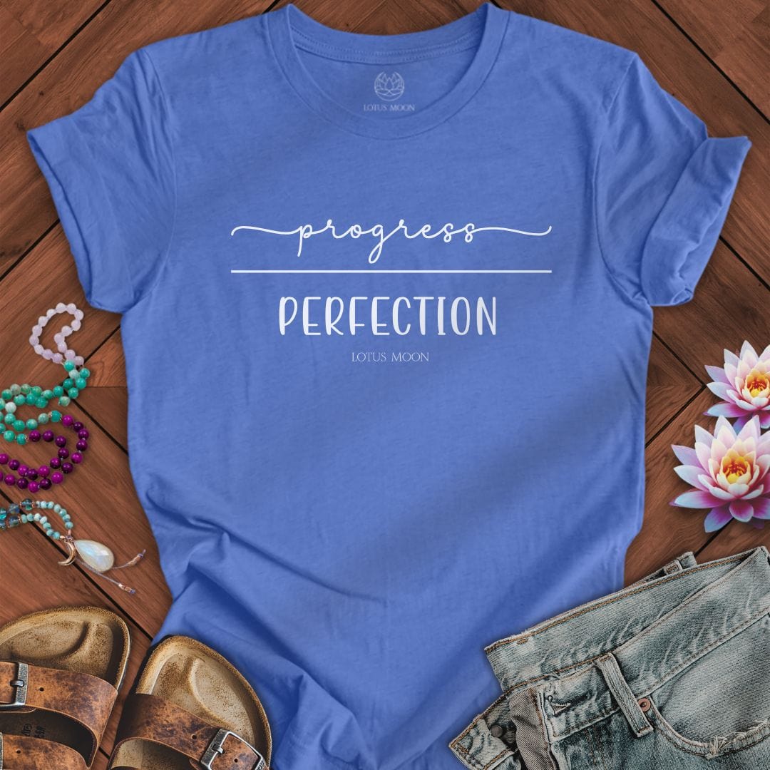 Progress Over Perfection Tee Heather Columbia Blue