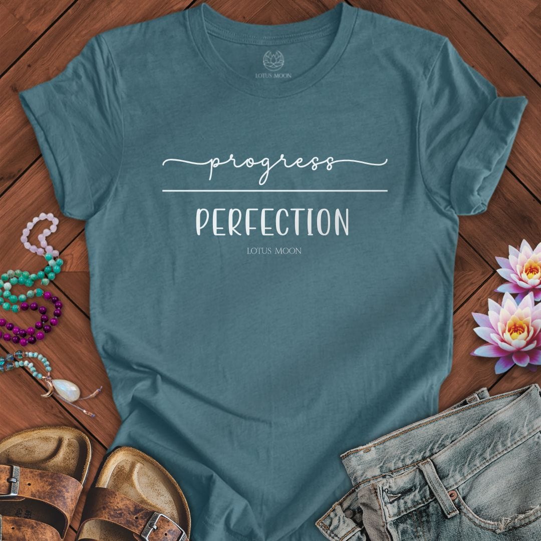 Progress Over Perfection Tee Heather Deep Teal