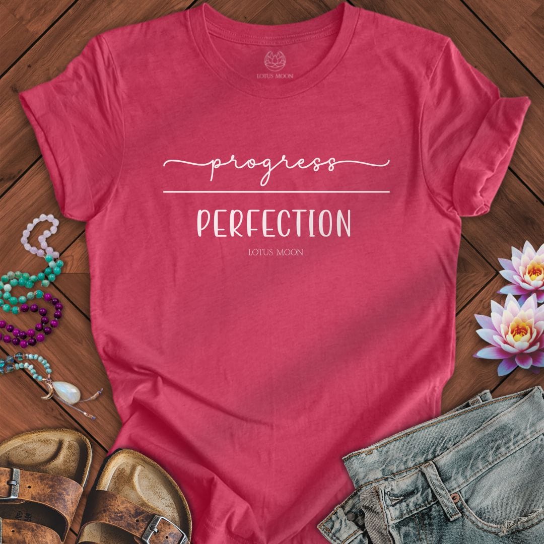 Progress Over Perfection Tee Heather Raspberry