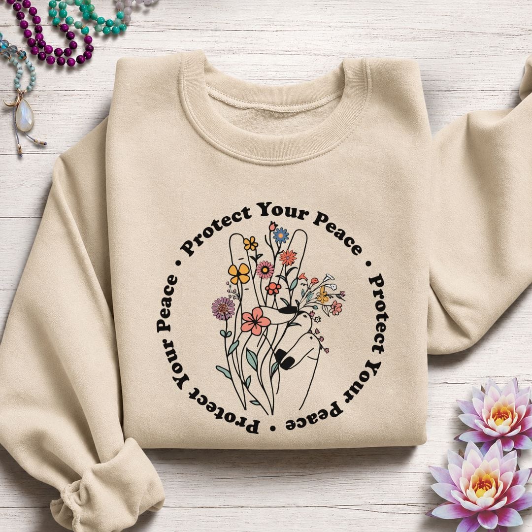 Printify Sweatshirt Protect Your Peace Sweatshirt S / Sand