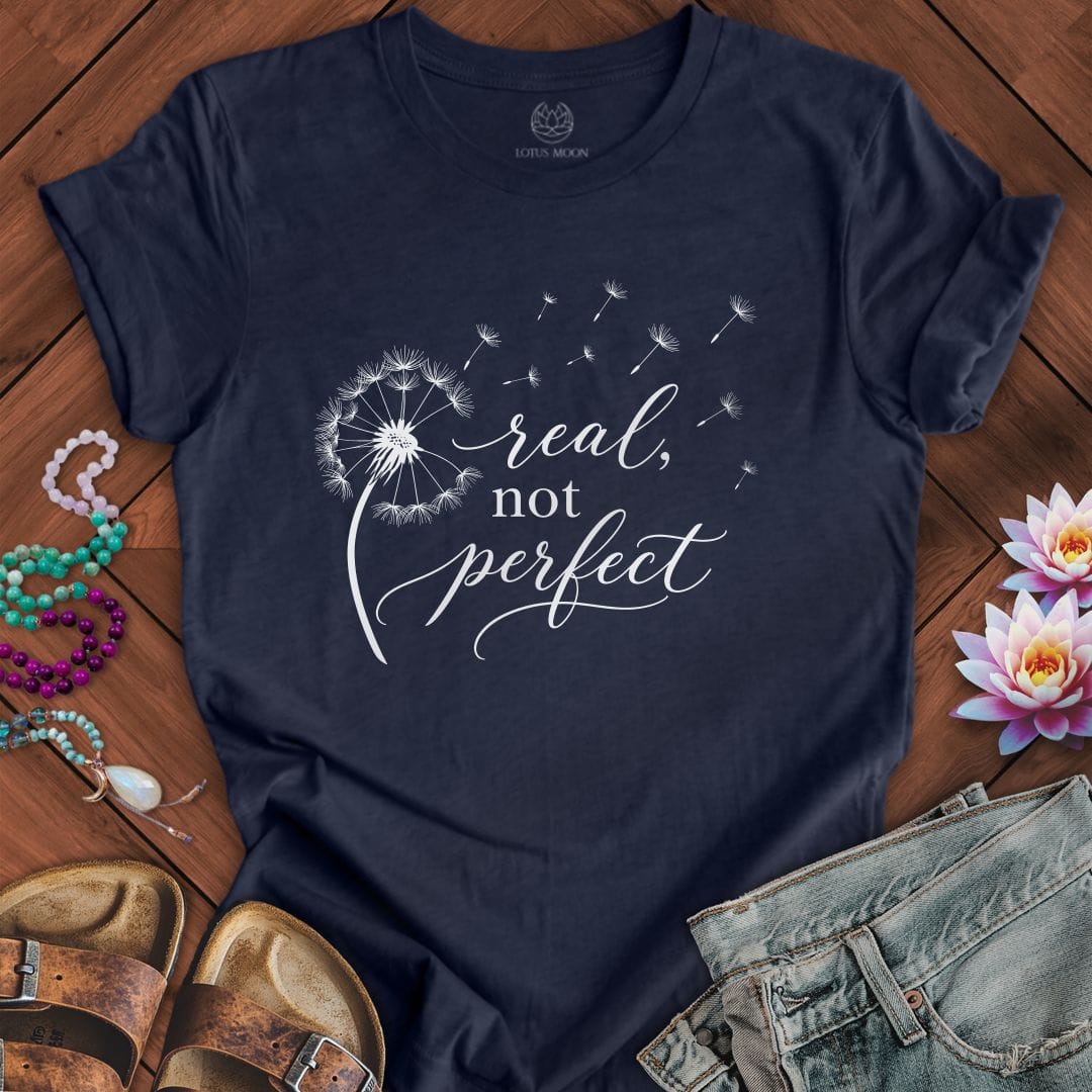 Printify T-Shirt Real Not Perfect Tee Heather Midnight Navy / S